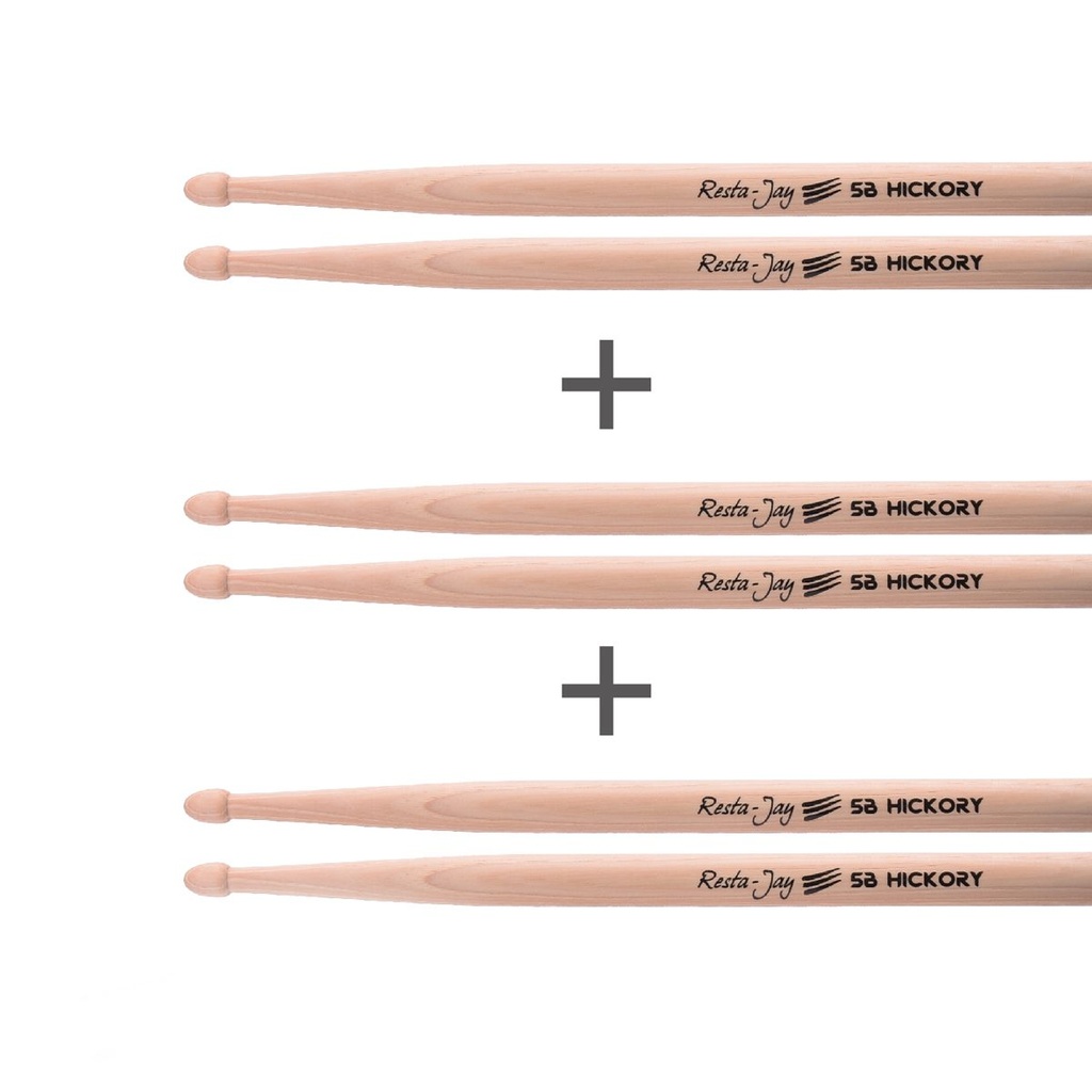 Set of 3 pairs Drumsticks – 5B Hickory Resta-Jay