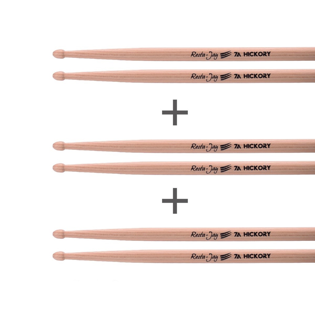 Lot de 3 paires de baguettes Caisse claire et Batterie – 7A Hickory Resta-Jay