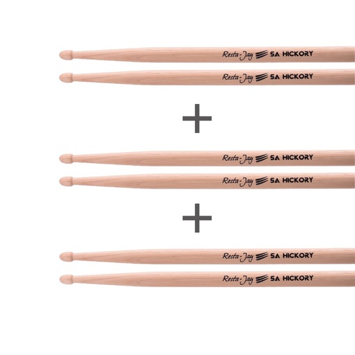 [Lot3X5A] Set of 3 pairs Drumsticks – 5A Hickory Resta-Jay