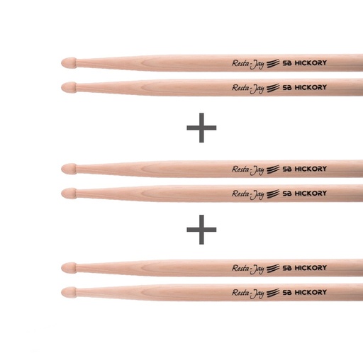 [Lot3X5B] Set of 3 pairs Drumsticks – 5B Hickory Resta-Jay