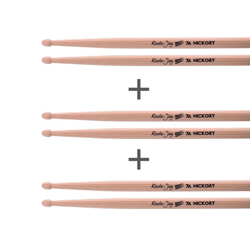 [Lot3X7A] Set of 3 pairs Drumsticks – 7A Hickory Resta-Jay